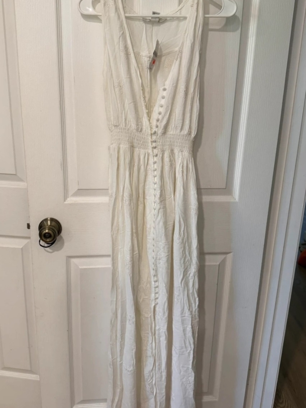 Forever 21 White Embroidered Button-Front Maxi Dress